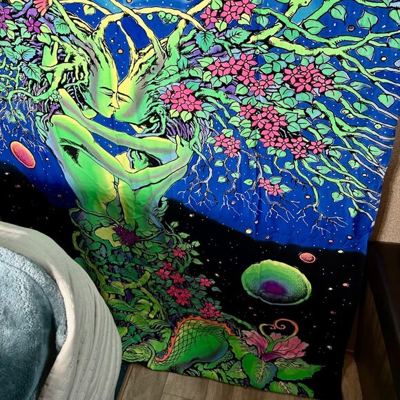 Art -Wall Hanging by Space Tribe.  Psychedelic -Blacklight 45x80 in - Picture 8 of 9